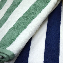 Lounge & Pool Towels w/Cabana Stripe 16S Ring Spun. 100% Cotton. 15.0 lbs 30″ x 60″ @$83.30/Dozen. 5 Dozen/Case. First Quality.