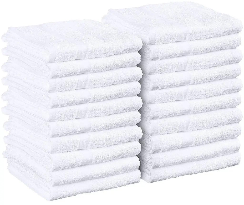 Bath Towel. Olympic. 86% Cotton, 14% Polyester Blend. White. 22" x 44". 6.25 lbs. $29.79/Dozen. 10 Dozen/Case.