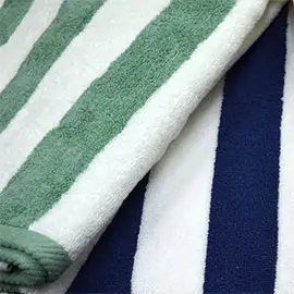 Lounge & Pool Towels w/Cabana Stripe 16S Ring Spun. 100% Cotton. 15.0 lbs 30″ x 60″ @$83.30/Dozen. 5 Dozen/Case. First Quality.